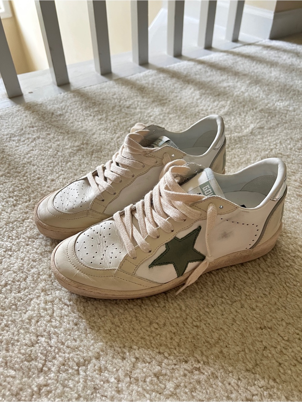 Golden Goose White Low-Top Sneakers with Olive Star